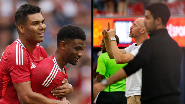 EDINBURGH, SCOTLAND - JULY 20: Amad Diallo of Manchester United celebrates after he scores the opening goal during Manchester United v Rangers - Pr...
