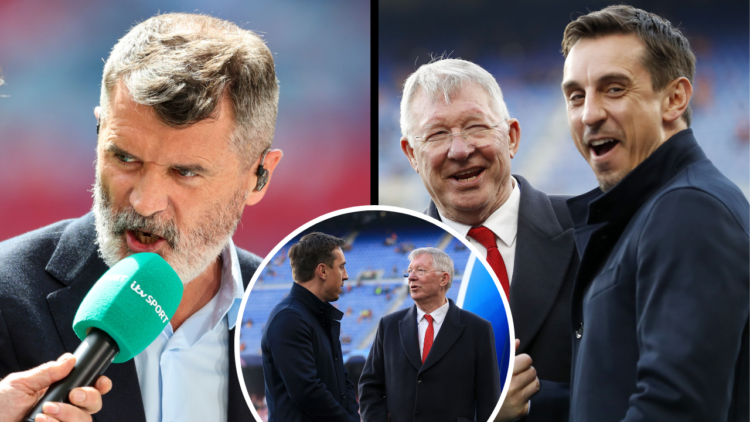 (L-R) coach Ole Gunnar Solskjaer of Manchester United, Sir Alex Ferguson, Gary Neville, during the UEFA Champions League quarter final match betwee...