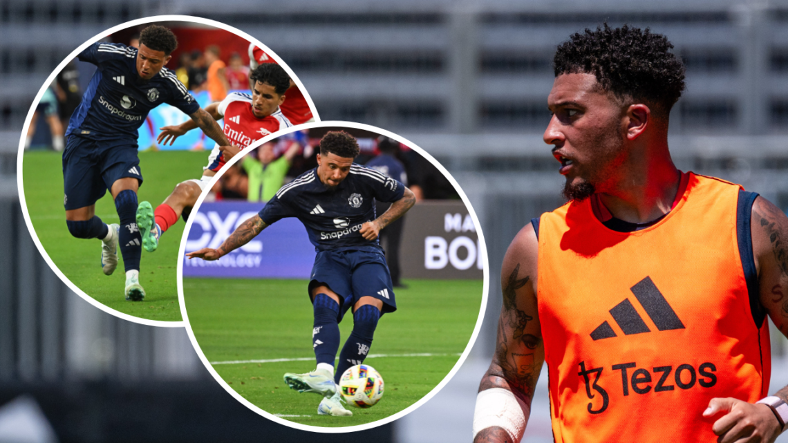 LOS ANGELES, CALIFORNIA - JULY 28: (EXCLUSIVE COVERAGE) Jadon Sancho of Manchester United in action during a first team training session at UCLA on...