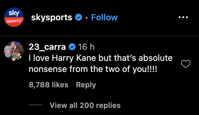 Jamie Carragher’s response to Man United legends Wayne Rooney and Gary Neville over Harry Kane. Credit: Instagram