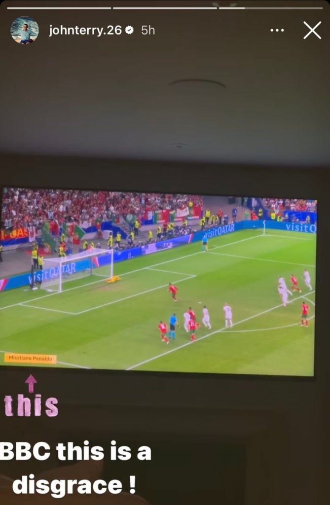 Chelsea legend John Terry reaction to BBC’s post about Cristiano Ronaldo’s penalty miss for Portugal. Credit: Instagram