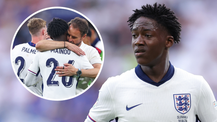 GELSENKIRCHEN, GERMANY - JUNE 30: Kobbie Mainoo of England during the UEFA EURO 2024 round of 16 match between England and Slovakia at Arena AufSch...