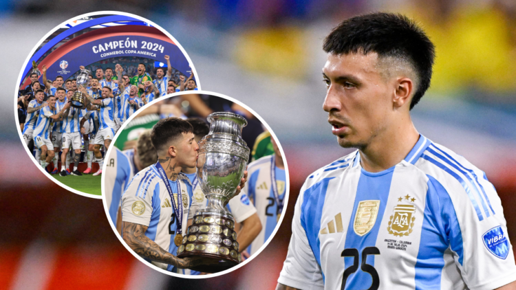 MIAMI GARDENS, UNITED STATES - JULY 15: Lisandro Martinez of Argentina looks on during the CONMEBOL Copa America USA 2024 match between Argentina a...