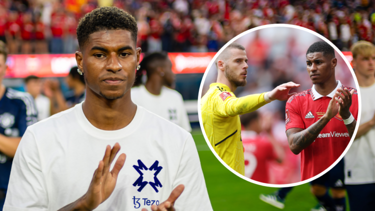 INGLEWOOD, CALIFORNIA - JULY 27: Marcus Rashford of Manchester United applauds the fans after the pre-season friendly match between Manchester Unit...
