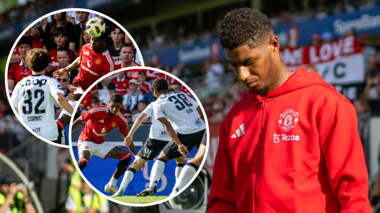 TRONDHEIM, NORWAY - JULY 15: Marcus Rashford of Manchester United walks out ahead of the pre-season friendly match between Rosenborg and Manchester...