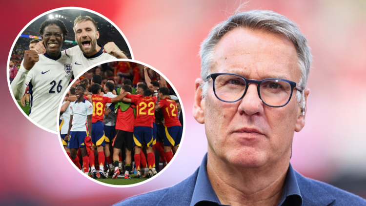 MANCHESTER, ENGLAND - MAY 12: Paul Merson working as a pundit for Sky Sports ahead of the Premier League match between Manchester United and Arsena...