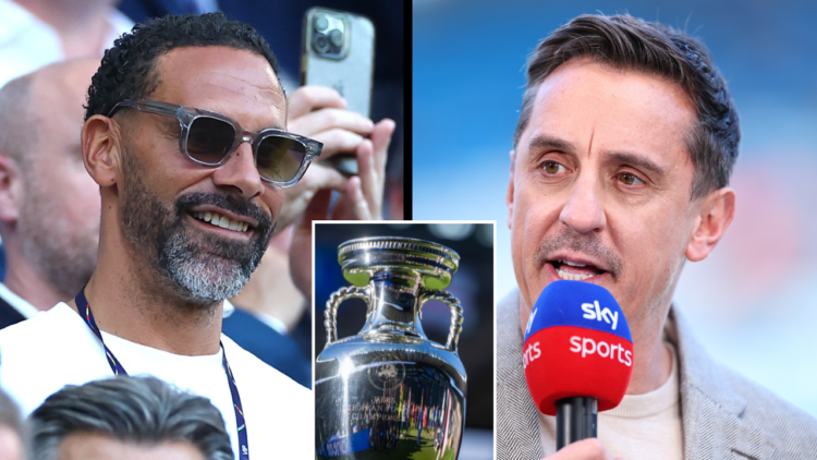 COLOGNE, GERMANY - JUNE 25: Rio Ferdinand looks on prior to the UEFA EURO 2024 group stage match between England and Slovenia at Cologne Stadium on...