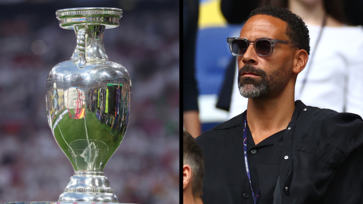 GELSENKIRCHEN, GERMANY - JUNE 30: Rio Ferdinand looks on prior to the UEFA EURO 2024 round of 16 match between England and Slovakia at Arena AufSch...