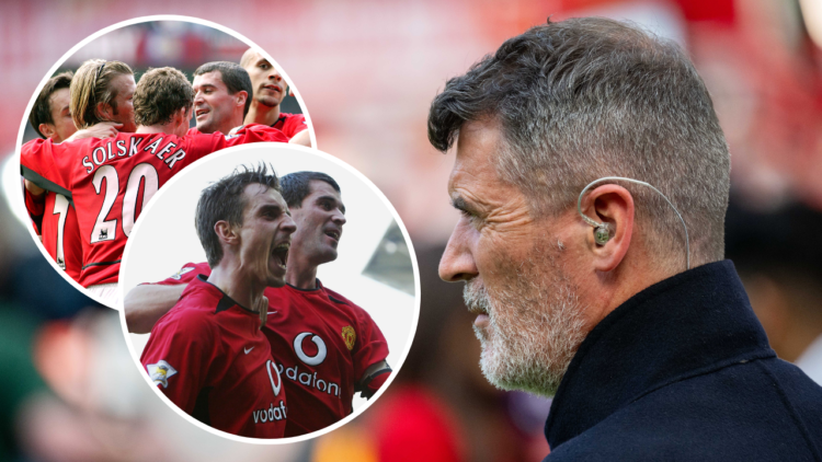 MANCHESTER, ENGLAND - MAY 12: Former Manchester United player and Sky Sports pundit Roy Keane stands pitchside ahead of the Premier League match be...