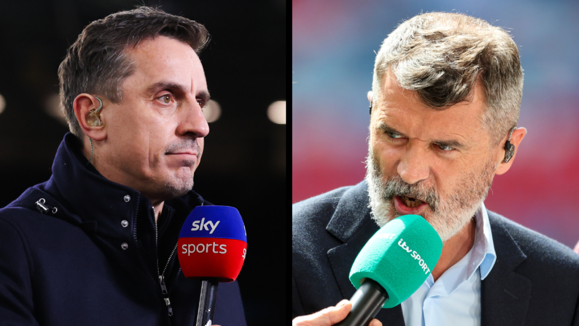 LONDON, ENGLAND - MAY 25: Ex- Manchester United skipper Roy Keane is seen presenting for ITV with presenter Mark Pougatch during the Emirates FA Cu...