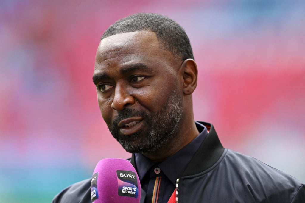 Andy Cole, TV Pundit looks on prior to the Emirates FA Cup Final match between Manchester City and Manchester United at Wembley Stadium on May 25, ...