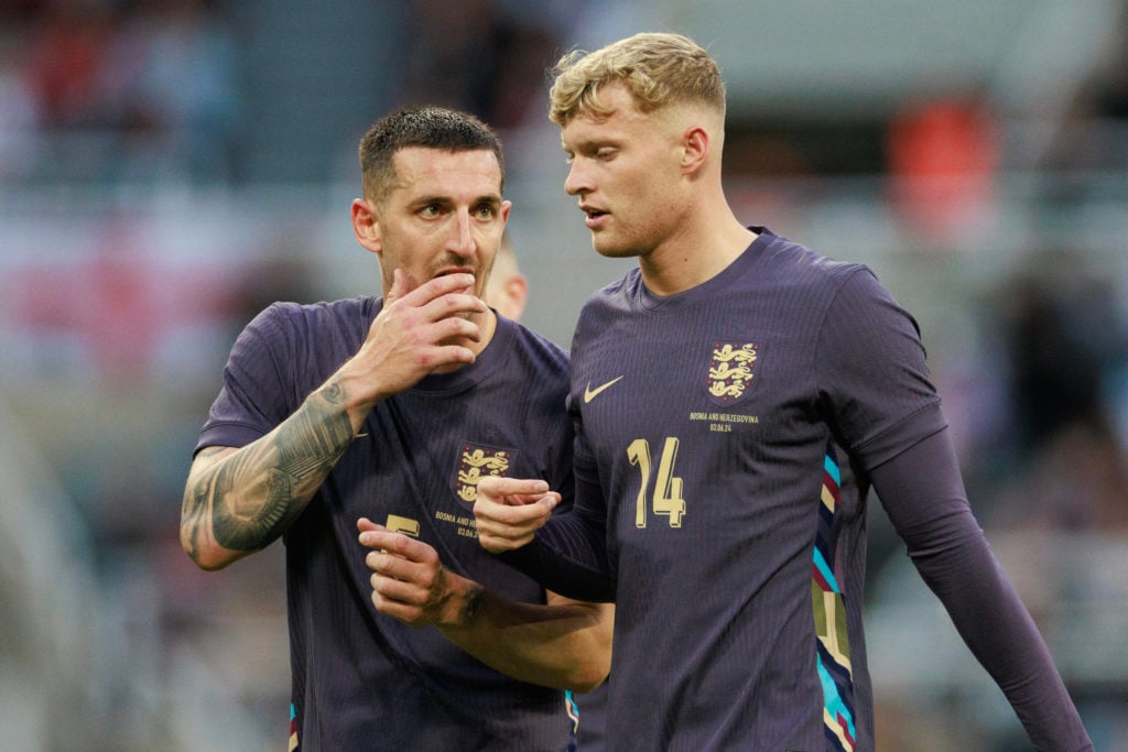 Lewis Dunk and Jarrad Branthwaite of England during the international friendly match between England and Bosnia & Herzegovina