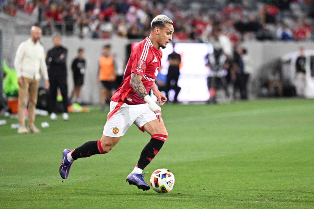 Manchester United's Brazilian forward #21 Antony controls the ball during the pre-season club friendly football match between Manchester United and...