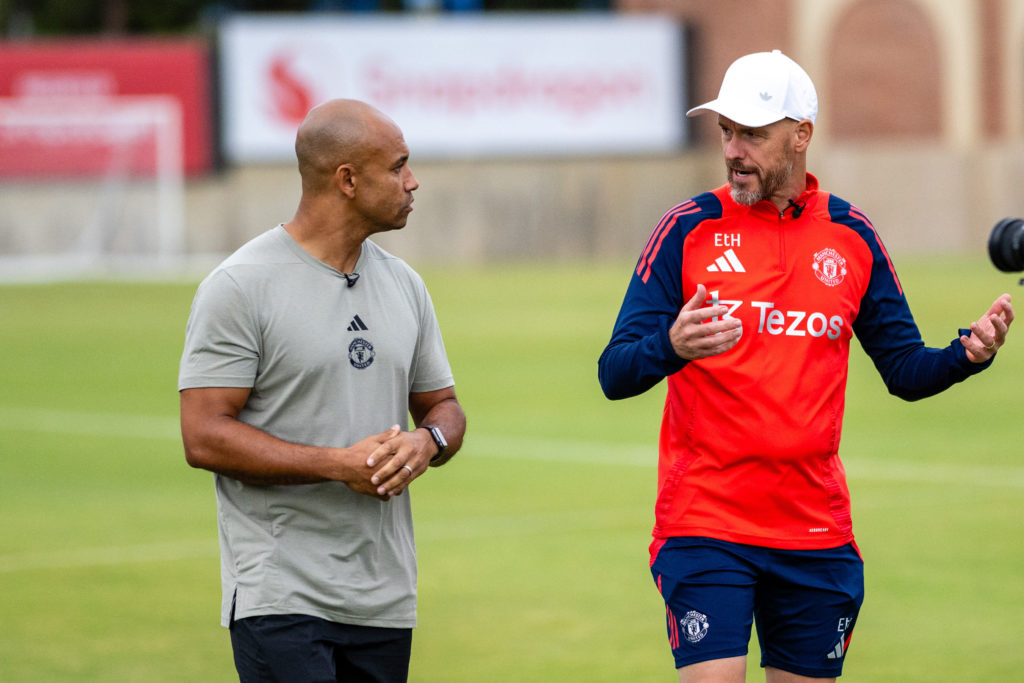 Manager Erik ten Hag of Manchester United in action during a first team training session at UCLA Campus on August 01, 2024 in Los Angeles, California.