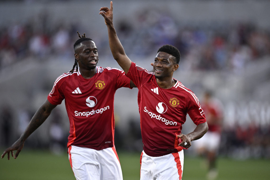 Amad Diallo #16 of Manchester United celebrates after scoring a goal against Real Betis during the first half  at Snapdragon Stadium on July 31, 20...