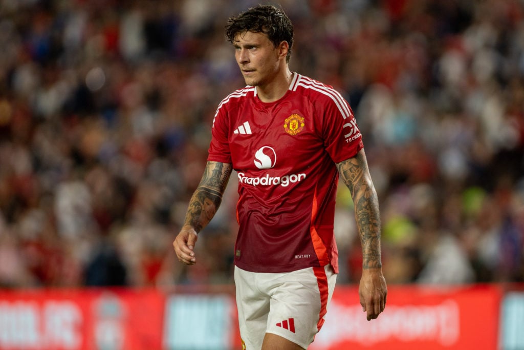 Victor Lindelof #2 of Manchester United stares down the field during a match between Manchester United and Liverpool FC at Williams-Brice Stadium o...