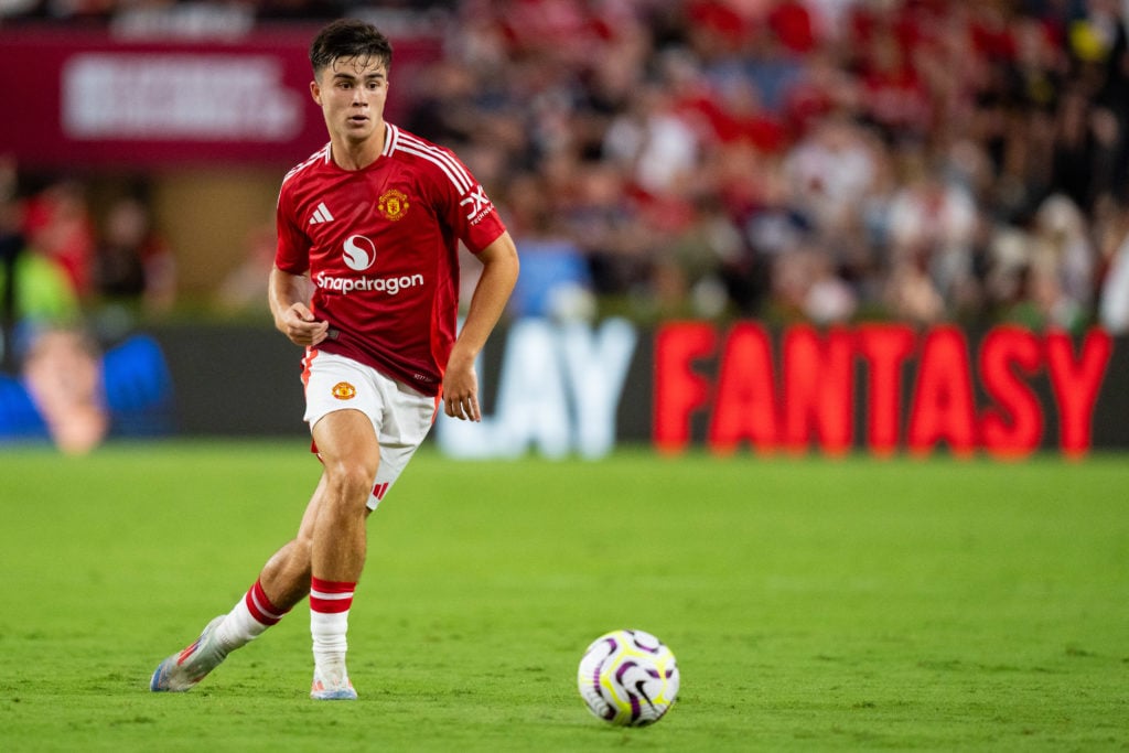 Harry Amass #41 of Manchester United plays against Liverpool during their pre-season friendly match at Williams-Brice Stadium on August 03, 2024 in...