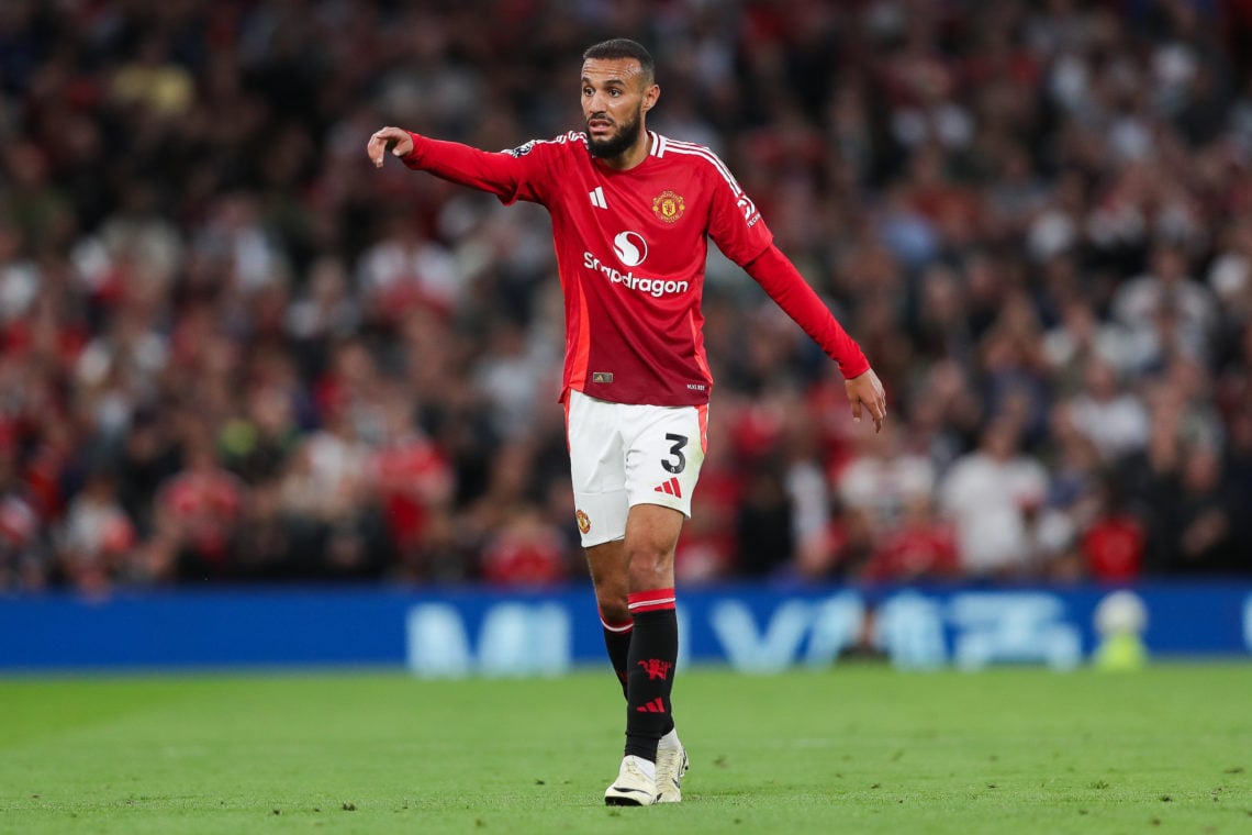 Noussair Mazraoui in action for Manchester United.