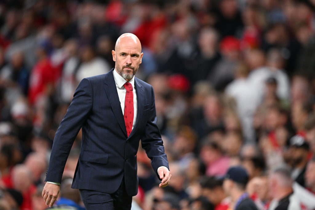 Manchester United manager Erik ten Hag looks on after the Premier League match between Manchester United FC and Fulham FC at Old Trafford on August...