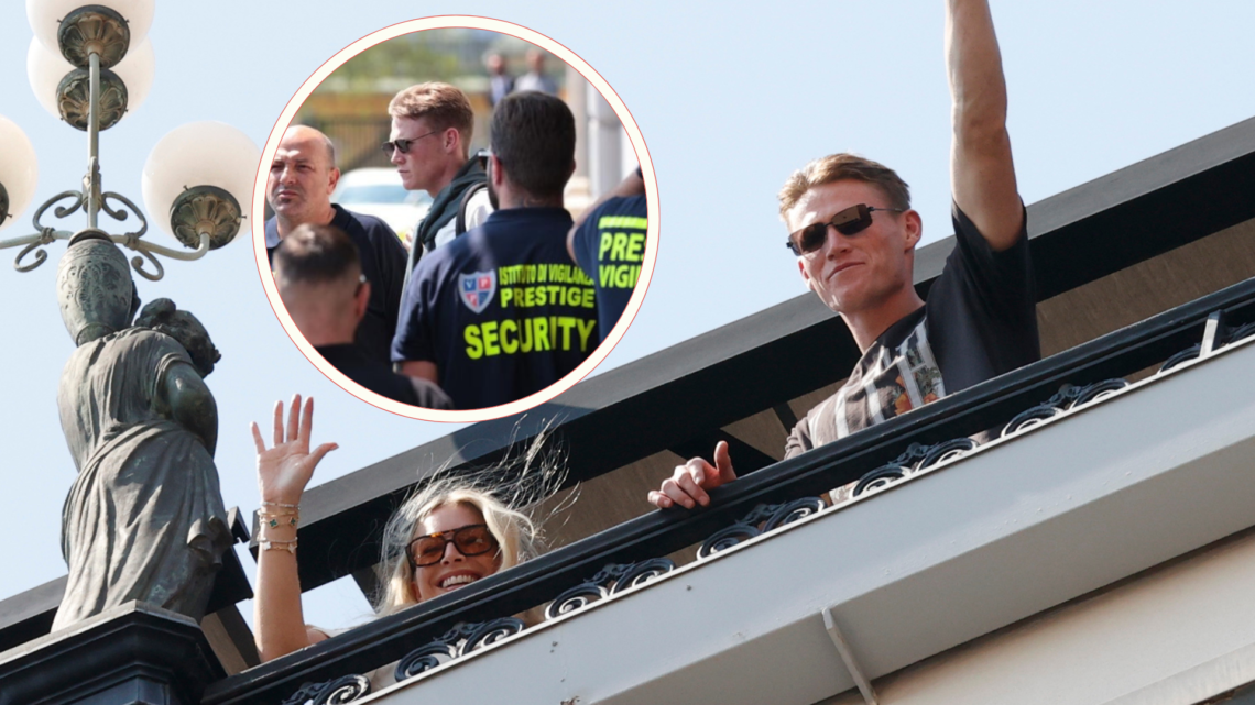 Scott McTominay and girlfriend wave to fans in Naples from balcony. Inset, McTominay given police escort