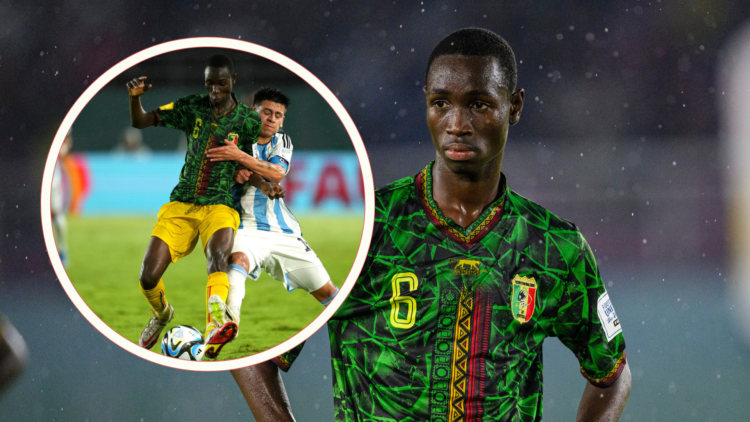 Sekou Kone wearing Mali shirt. Inset, Sekou Kone playing for Mali vs Argentina