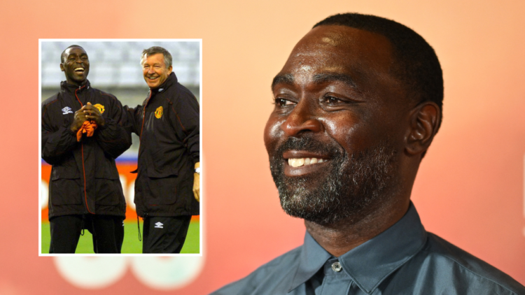 Former Manchester United footballer Andy Cole poses on the red carpet upon arrival to attend the world premiere of the documentary '99', in Manches...