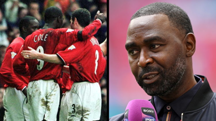 LONDON, ENGLAND - MAY 25: Andy Cole, TV Pundit looks on prior to the Emirates FA Cup Final match between Manchester City and Manchester United at W...