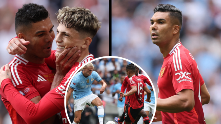 LONDON, ENGLAND - AUGUST 10: Casemiro of Manchester United during the 2024 FA Community Shield match between Manchester United and Manchester City ...