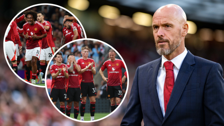 MANCHESTER, ENGLAND - AUGUST 16: Manchester United Head Coach / Manager Erik ten Hag looks on prior to the Premier League match between Manchester ...