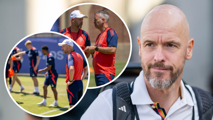SAN DIEGO, CALIFORNIA - JULY 31: Manager Erik ten Hag of Manchester United in action during the pre-season friendly match between Manchester United...