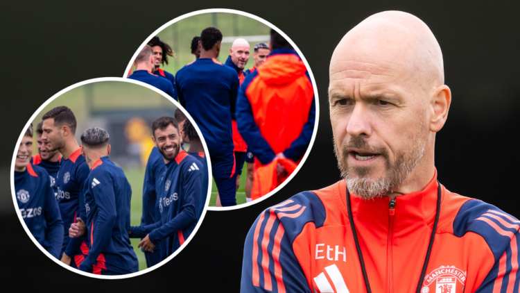 MANCHESTER, ENGLAND - JULY 22: Manager Erik ten Hag of Manchester United in action during a pre-season training session at Carrington Training Grou...