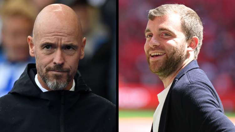 Manchester United's Dutch manager Erik ten Hag reacts ahead of the English Premier League football match between Brighton and Hove Albion and Manch...