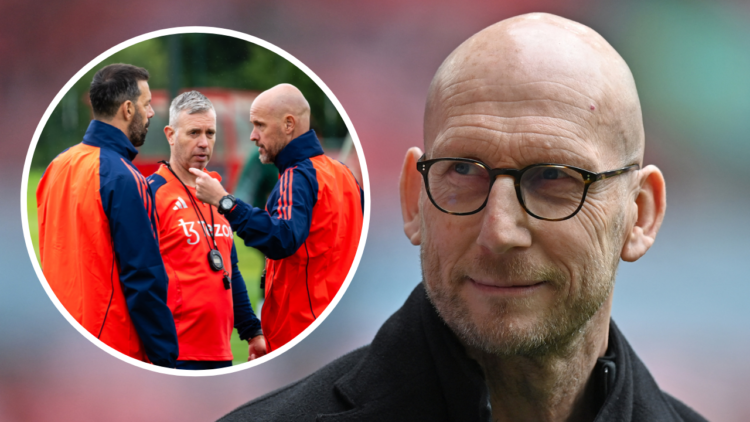 Former Manchester United Dutch defender Jaap Stam is seen on the pitch ahead of the English FA Cup semi-final football match between Coventry City ...
