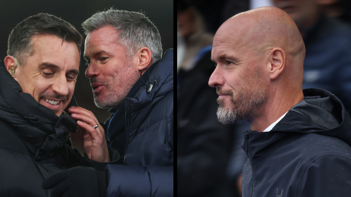 NOTTINGHAM, ENGLAND - DECEMBER 15: Sky Sports pundits Gary Neville and Jamie Carragher during the Premier League match between Nottingham Forest an...