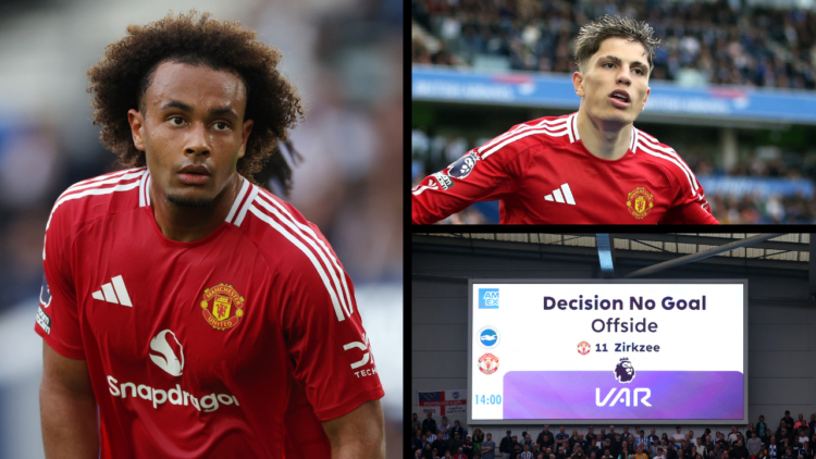 BRIGHTON, ENGLAND - AUGUST 24: Joshua Zirkzee of Manchester United FC during the Premier League match between Brighton & Hove Albion FC and Manches...