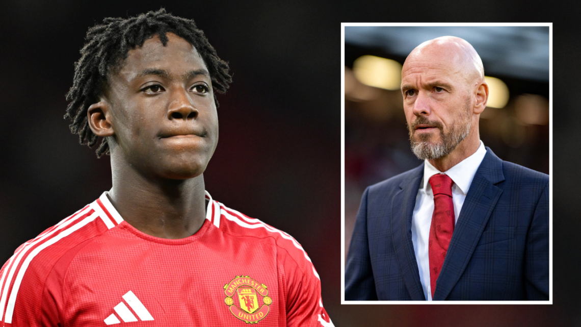 MANCHESTER, ENGLAND - AUGUST 16: Kobbie Mainoo of Manchester United looks on during the Premier League match between Manchester United FC and Fulha...