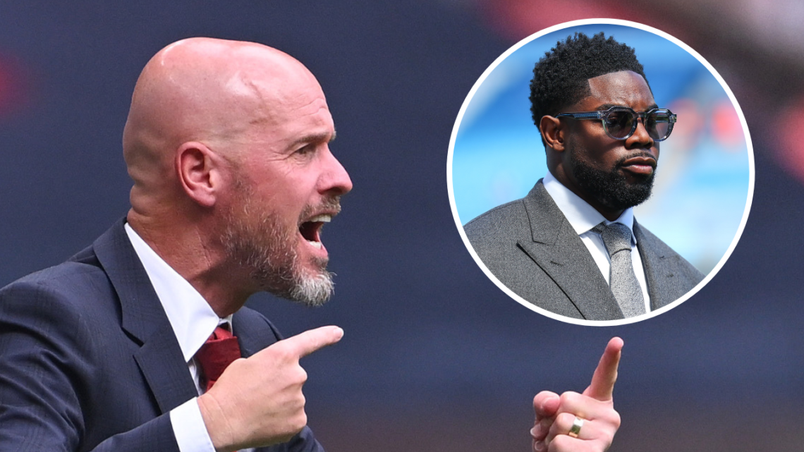 LONDON, ENGLAND - AUGUST 10: Erik ten Hag Head Coach of Manchester United gestures during the 2024 FA Community Shield match between Manchester Uni...