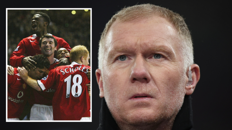 MANCHESTER, ENGLAND - DECEMBER 12: Former Manchester United player Paul Scholes working as a TV pundit during the UEFA Champions League match betwe...