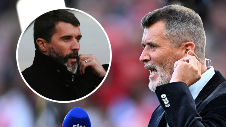 MANCHESTER, ENGLAND - AUGUST 16: Former Footballer and Manager Roy Keane looks on as he presents on Sky Sports prior to the Premier League match be...