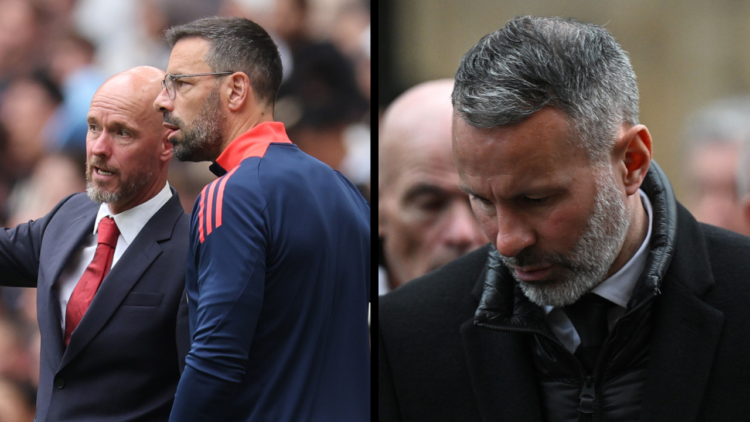 Former Manchester United footballer Ryan Giggs leaves after attending the funeral service for England World Cup winner and Manchester United legend...