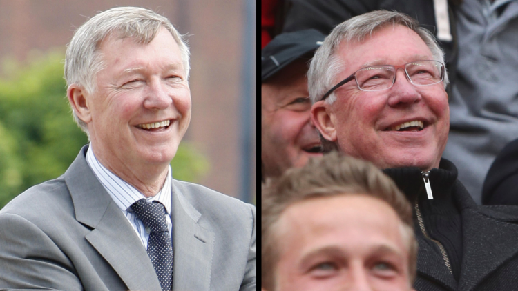 MANCHESTER, ENGLAND - MAY 12: Manager Sir Alex Ferguson of Manchester United watches from the dugout during the Barclays Premier League match betwe...
