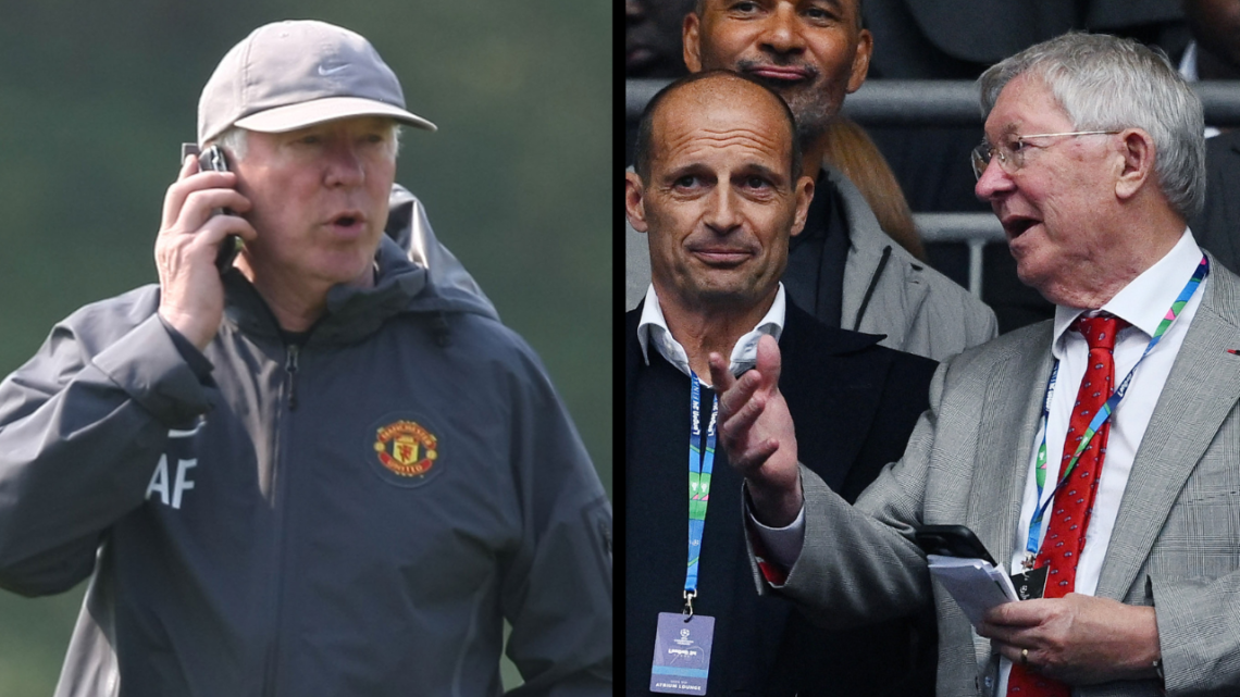 LONDON, ENGLAND - JUNE 01: Massimiliano Allegri and Alex Ferguson in the stands before the UEFA Champions League 2023/24 final match between Boruss...