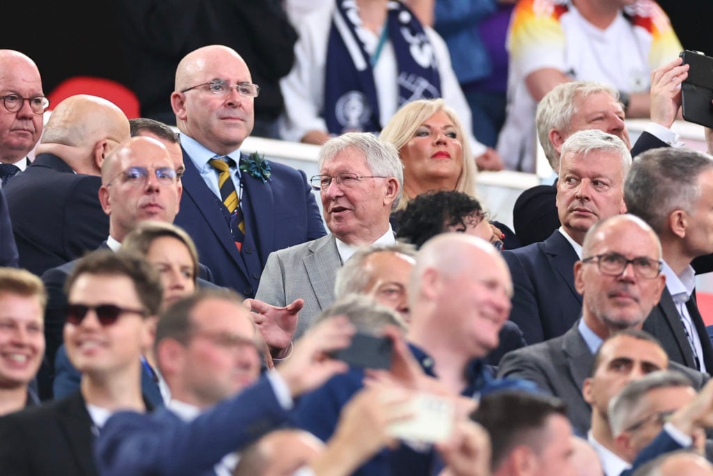 Sir Alex Ferguson attends the game before the UEFA EURO 2024 group stage match between Scotland and Hungary at Stuttgart Arena on June 23, 2024 in ...