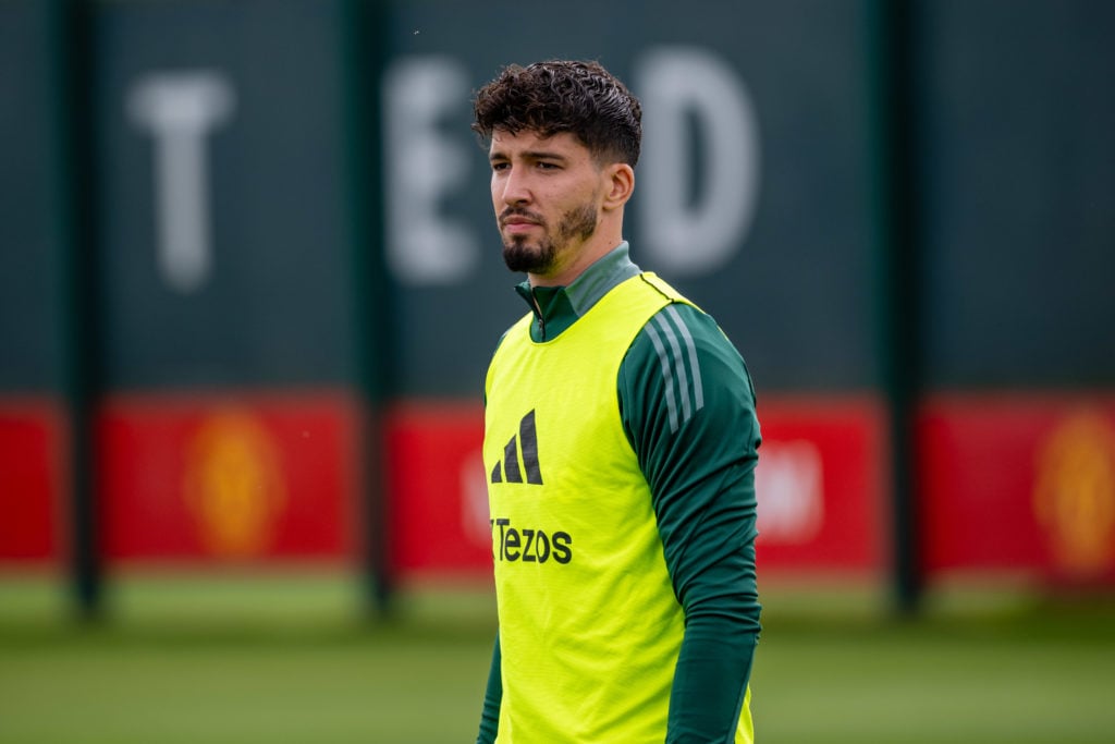 (EXCLUSIVE COVERAGE) Altay Bayindir of Manchester United in action during a first team training session at Carrington Training Ground on August 13,...