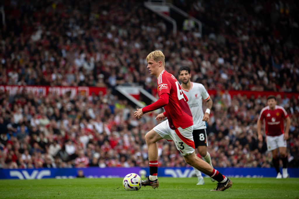 Toby Collyer of Manchester United in action during the Premier League match between Manchester United FC and Liverpool FC at Old Trafford on Septem...