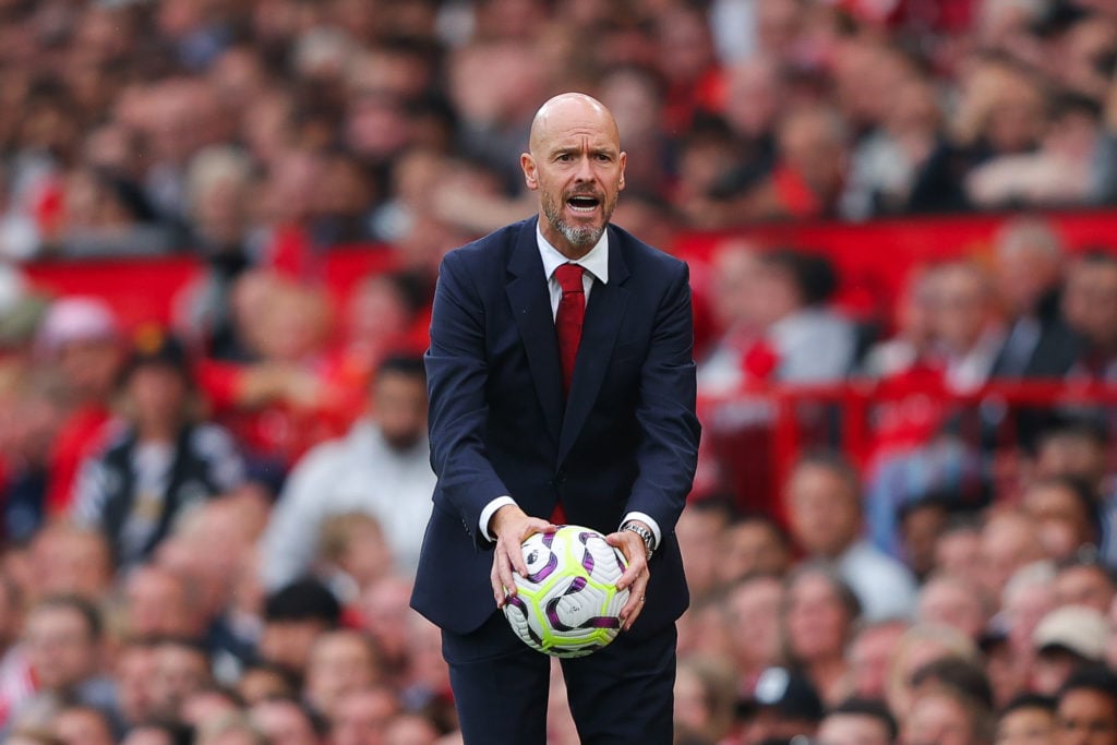 Erik ten Hag, manager of Manchester United,  during the Premier League match between Manchester United FC and Liverpool FC at Old Trafford on Septe...