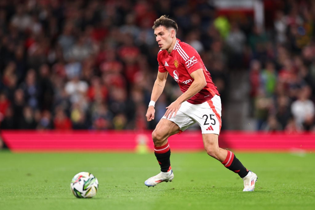 Manuel Ugarte of Manchester United during the Carabao Cup Third Round match between Manchester United and Barnsley at Old Trafford on September 17,...