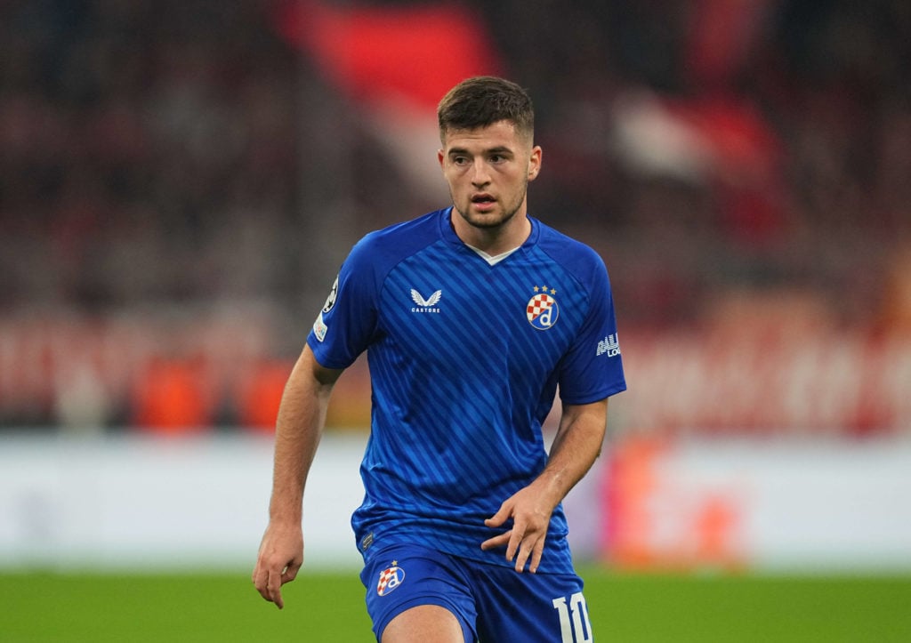 Martin Baturina of GNK Dinamo looks on during the Champions League Round 1 match between Bayern Munich v Dinamo Zagreb, at the Allianz Arena, in ...