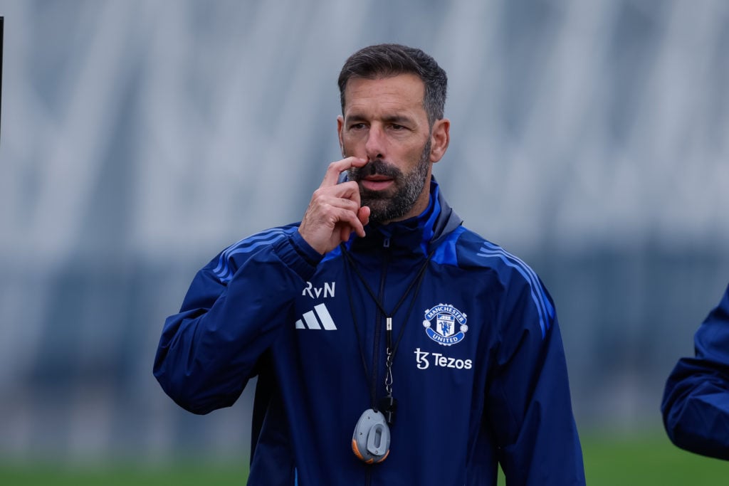 Assistent coach Ruud van Nistelrooy of Manchester United looks on during the training session ahead of the UEFA Europa League 2024/25 League Phase ...