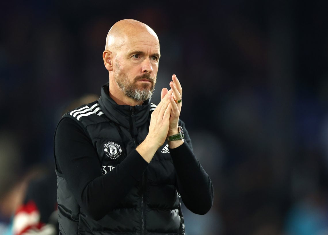 Manchester United Manager Erik ten Hag applauds the fans after the Premier League match between Crystal Palace FC and Manchester United FC at Selhu...